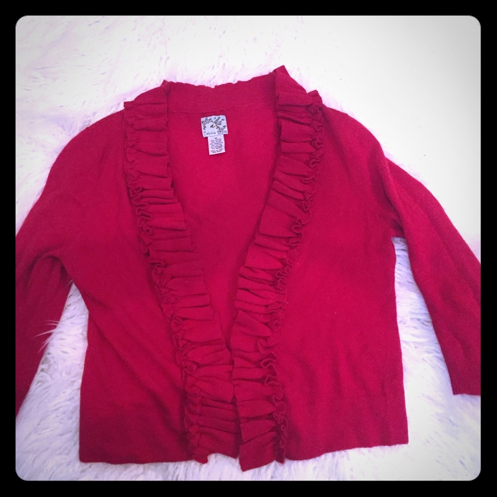 tabitha (anthropologie) ruffle red cardigan